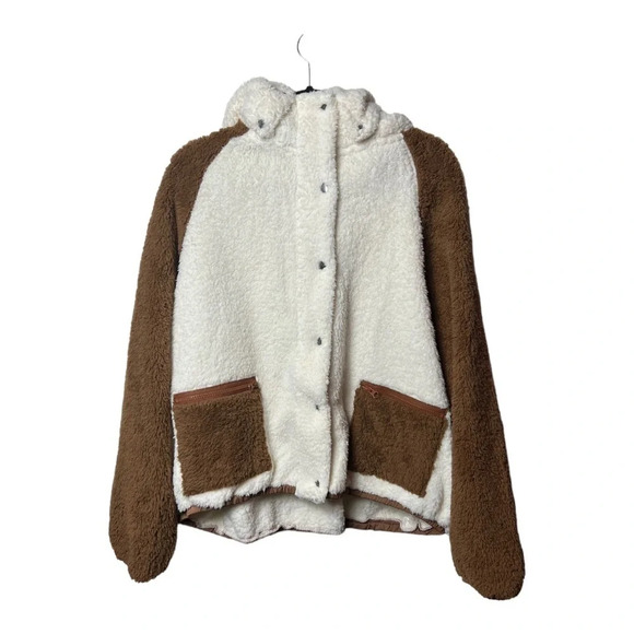 REVOLVE X PLUSH SHERPA COAT CREAM/BROWN IN COLOR SIZE XXL FULL ZIP/SNAPS BUTTONS - Picture 4 of 13